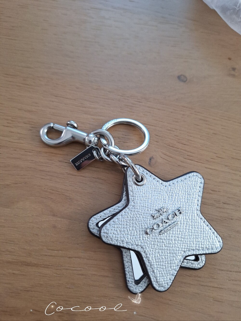 New Coach Leather Star Mirror KeyChain Bag Charm Key Chain Silver NWOT